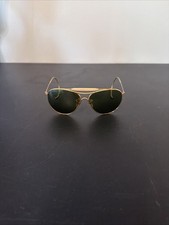 12kGF Vintage Aviator Pilot Sunglasses Cable Temple Green Glass Lens 1940s  1960s