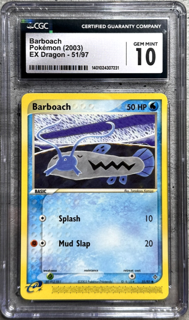 Pokémon Card Barboach CGC 10 Gem Mint, e-Reader EX Dragon 51/97, 2003