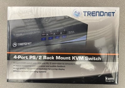 New Sealed TRENDnet TK-401R 4 Port VGA PS/2 Rack Mount Computer KVM Switch