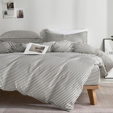 100 Cotton Classic Striped Queen Duvet Cover Set, Grey
