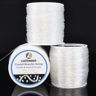 LUSTEMBER 0.8 mm Stretchy Bracelet String, 3 Rolls Durable 0.8mm, Clear
