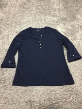 Croft & Barrow Shirt Womens Size Large Blue 3/4 Sleeve