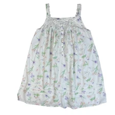 Eileen West 100% Cotton Floral Nightgown Sleep Dress Lace Trim M