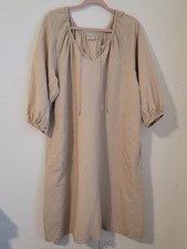 JW Anderson x Uniqlo Linen Blend Gathered 3/4 Sleeve Peasant Midi Dress Beige M
