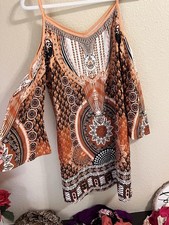 Cute Women’s Hippy Boho Long Shirt Or Dress Open Shoulder Size Small - Medium