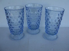 Vintage Indiana Glass Whitehall Cubist Set of 3 Blue Iced Tea Tumblers 6" footed
