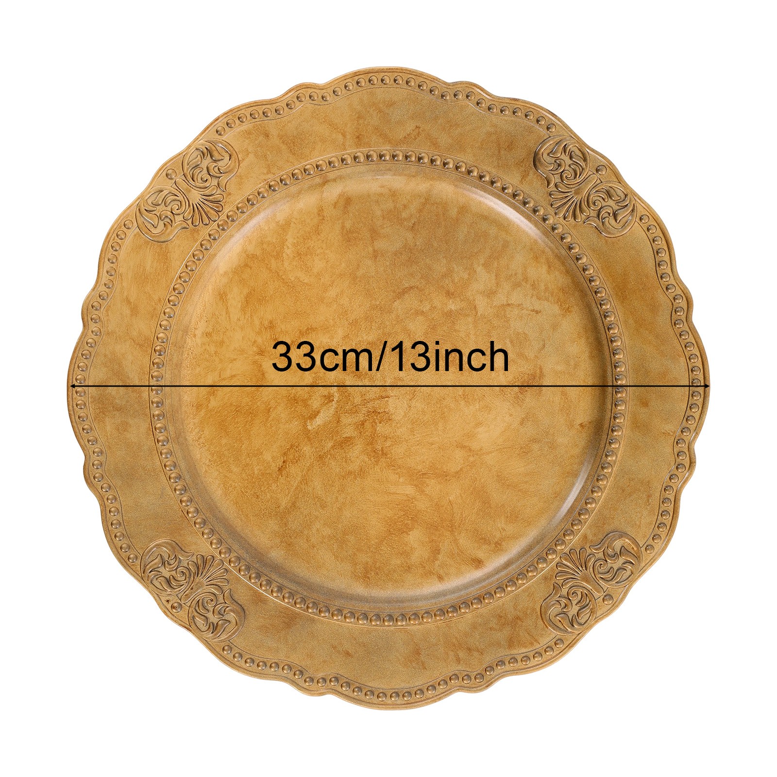 100 Pcs Antique Charger Plates Decorative Chargers for Table Dinner Kitchen Gold