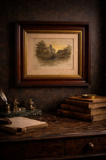 Antique Style Warwick Castle Print Framed English Landscape Wall Art Vintage Gol