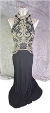 Cachet Beaded Evening Gown Size 8 Open Back Art Deco Halter Dress
