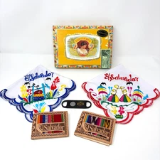 El Salvador Souvenirs Cigar Box & Cutter, 2 Wallets, 2 Embroidered Handkerchiefs