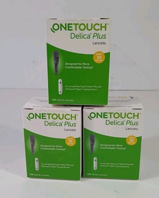 ONE TOUCH DELICA PLUS 30 GAUGE OR 30G LANCETS (3 Boxes of 100) New - Exp: 2028