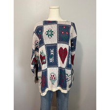 Vintage Cotton Harbor 90s Cottagecore Folk Art Knit Sweater Petite M USA Made
