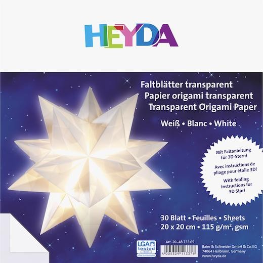Heyda 3D Star Origami Paper Folding Set - 20 x 20cm Transparent White