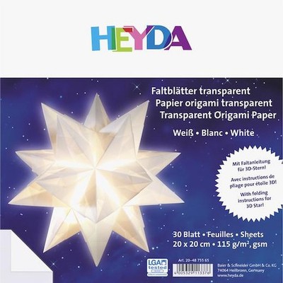 Heyda 3D Stern Origami Papier Faltset - 20 x 20 cm transparent weiß