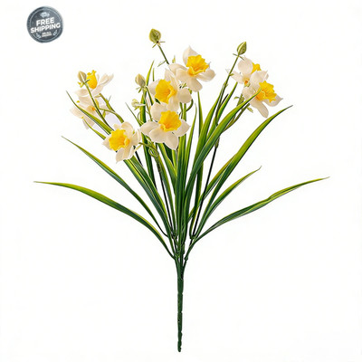 2 Bundles 30 Heads Artificial Daffodils Spring Flowers Soft Plastic Fake Flower