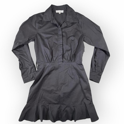 Karina Grimaldi Black Mini Shirt Dress Women’s M Long Sleeve Ruffle Hem Collared