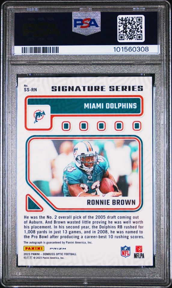 2023 Panini Donruss Optic Signature Series Ronnie Brown #SSRN PSA 10 - Image 2 of 2