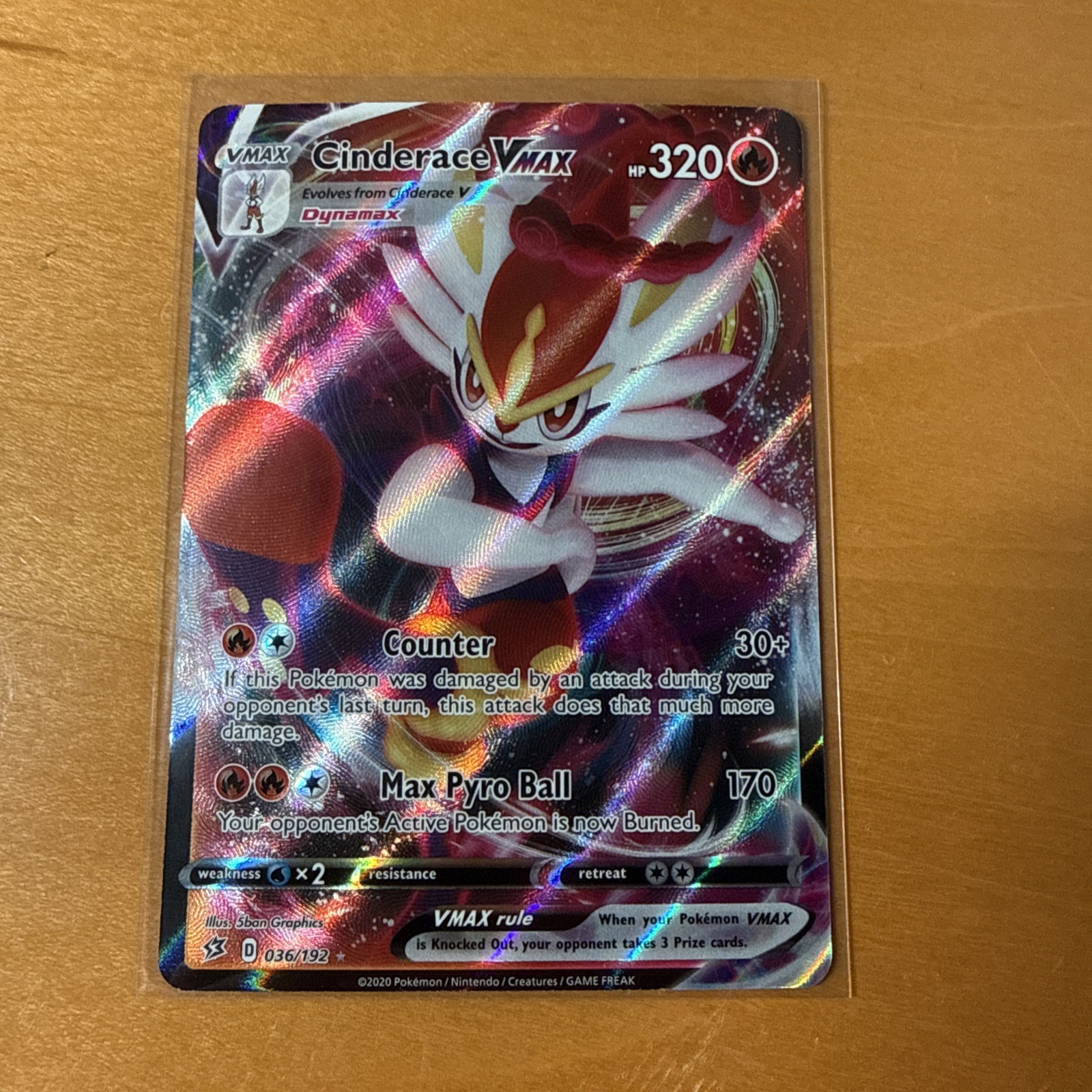 2020 Pokemon TCG Rebel Clash Ultra Rare Full Art 036/192 Cinderace VMAX