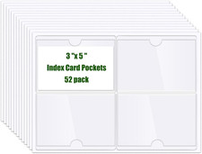 Self Adhesive 3"x 5" Index Card Pockets with Top Open for Loading 52 Pack, C...
