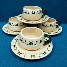 VTG Poppy Trail By Metlox Set 4 Cups & Saucers Homestead Provincial Stencil