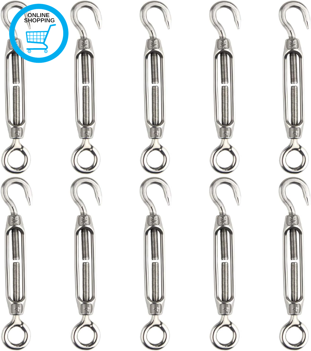 10Pcs Turnbuckle Wire Tensioner 304 Hook & Eye Adjustable Turnbuckle M4 Stainles