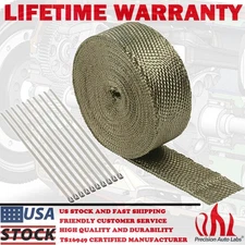 2" 50ft Roll Titanium Header Turbo Pipe Manifold Exhaust Heat Wrap Tape 10 Ties