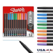 Felt Tip Pens Fine Point Assorted Colors Quick Dry Ink Non Bleed 12 Count New