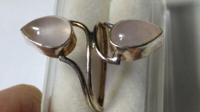 FETCHING TWIN ROSE QUARTZ IN  STERLING SILVER.925 DESIGNER RING SIZE 6.75-7.0!
