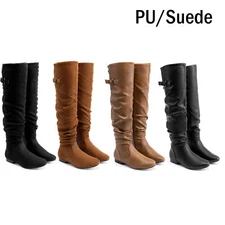 Women Over The Knee Boots Thigh High Slouch Suede/PU Low Heel Boots Winter Boots