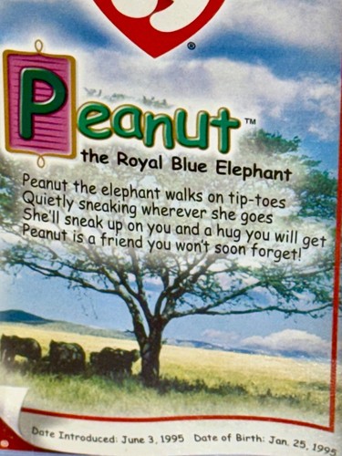 TY PEANUT The Royal Blue Elephant 1995 McDonalds Beanie Baby RARE RETIRED *MINT* - Picture 14 of 19