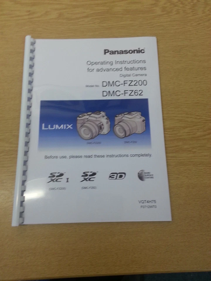 PANASONIC LUMIX DMC FZ200 FZ62 ISTRUZIONI MANUALE UTENTE STAMPATO 220 PAGINE A5