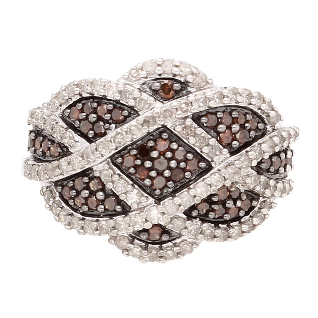 Sterling Silver Garnet & Diamond Cluster Ring (Size R 1/2) 17mm Widest