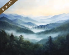 Great Smoky Mountains in fog oil painting 8x10 Print