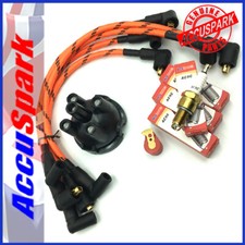 MGB Braided Cloth Classic 8mm HT Leads Cap and Spark plug set for Lucas 25D4