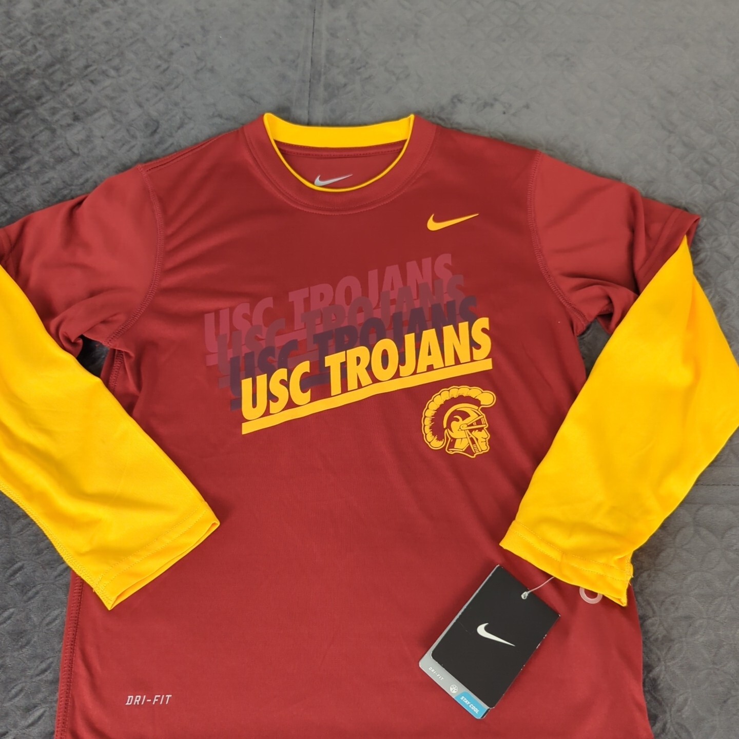 USC Trojans Football Shirt Nike Dri Fit Long Sleeve Red Boys Kids Size 7 eBay