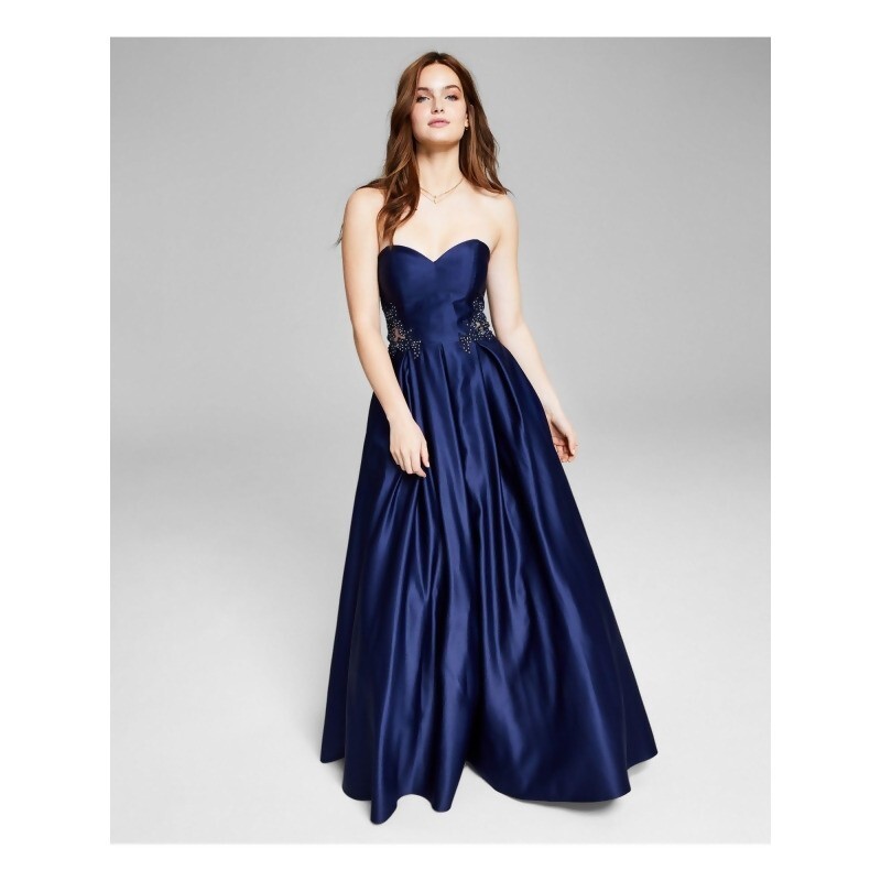 Blondie Nites Womens Juniors Blue Sweetheart Neck Evening Gown Pockets Size  17 | eBay