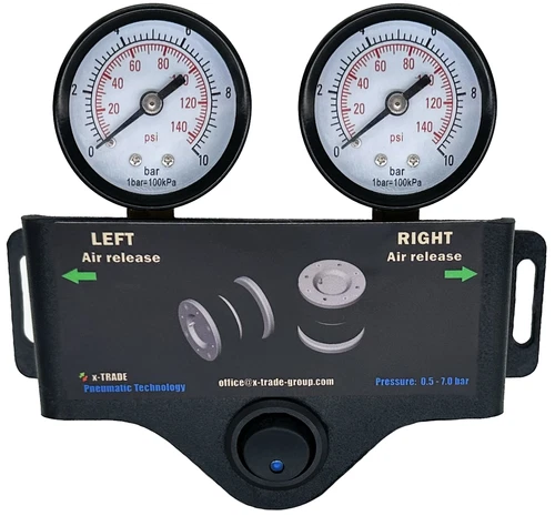 Dual pneumatic circuit system for air suspension - Dual gauge box meter