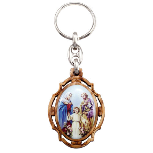 Porte-clés en bois d'olivier Holy Family - Photo 1 sur 1