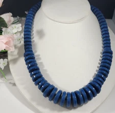 Fashion Necklace Plastic Graduating Disc Beads Blue BOLD RETRO Unique CHUNKY
