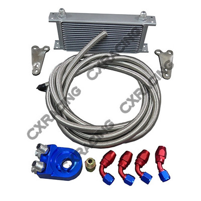CXRACING 16 Row Engine Oil Sandwich Fitting Line Cooler Kit for