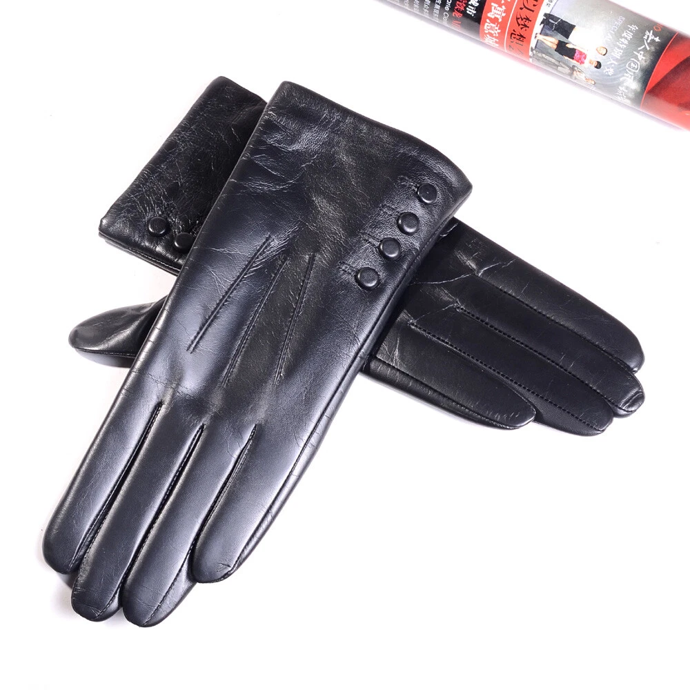 Women's Real Leather Winter Warm Classical Goatskin Touch Screen Driving Gloves