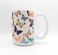 Multicolor Butterflies Coffee Tea Mug Cup 15 Oz Ceramic Gift for her by Mugzan