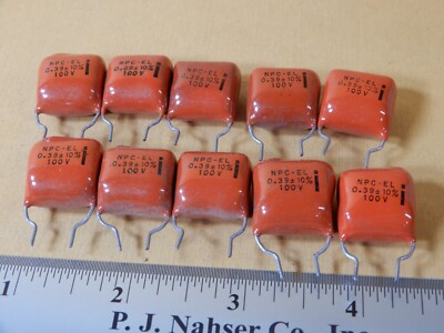 NPC El Menco .39uf 100V Polyester Film Capacitors Qty 10 NOS