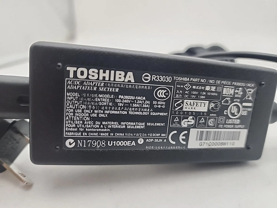 Genuine Toshiba PA3922U-1ACA Power Adapter & Power Cord 19V 1.58A 30W thrive - Image 2 of 2