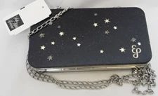 New EDDIE PARKER $1595 Black Sparkle Stars Hardcase Silvertone Evening Clutch