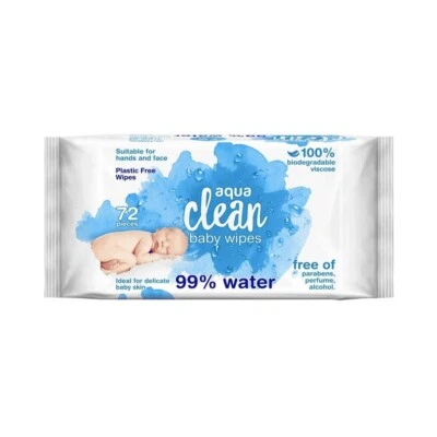 Aqua Clean Baby Wet Wipes 99% Water - 72 Wipes