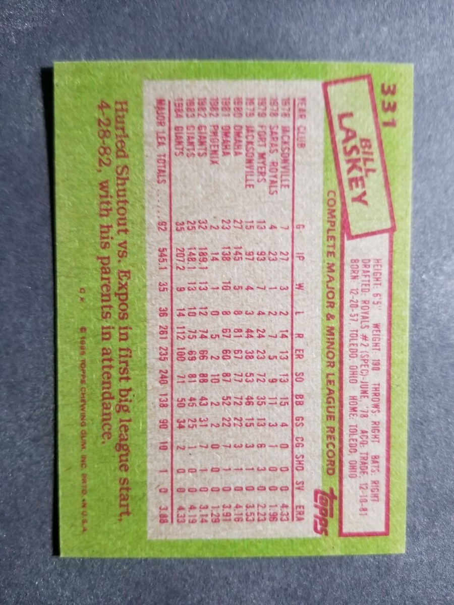 1985 Topps BILL LASKEY card # 331 [card 19] | eBay