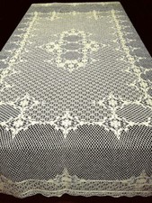 Carmen Ecru Lace Tablecloth 70" x 90" Crochet Style Dining Room Wrinkle Free
