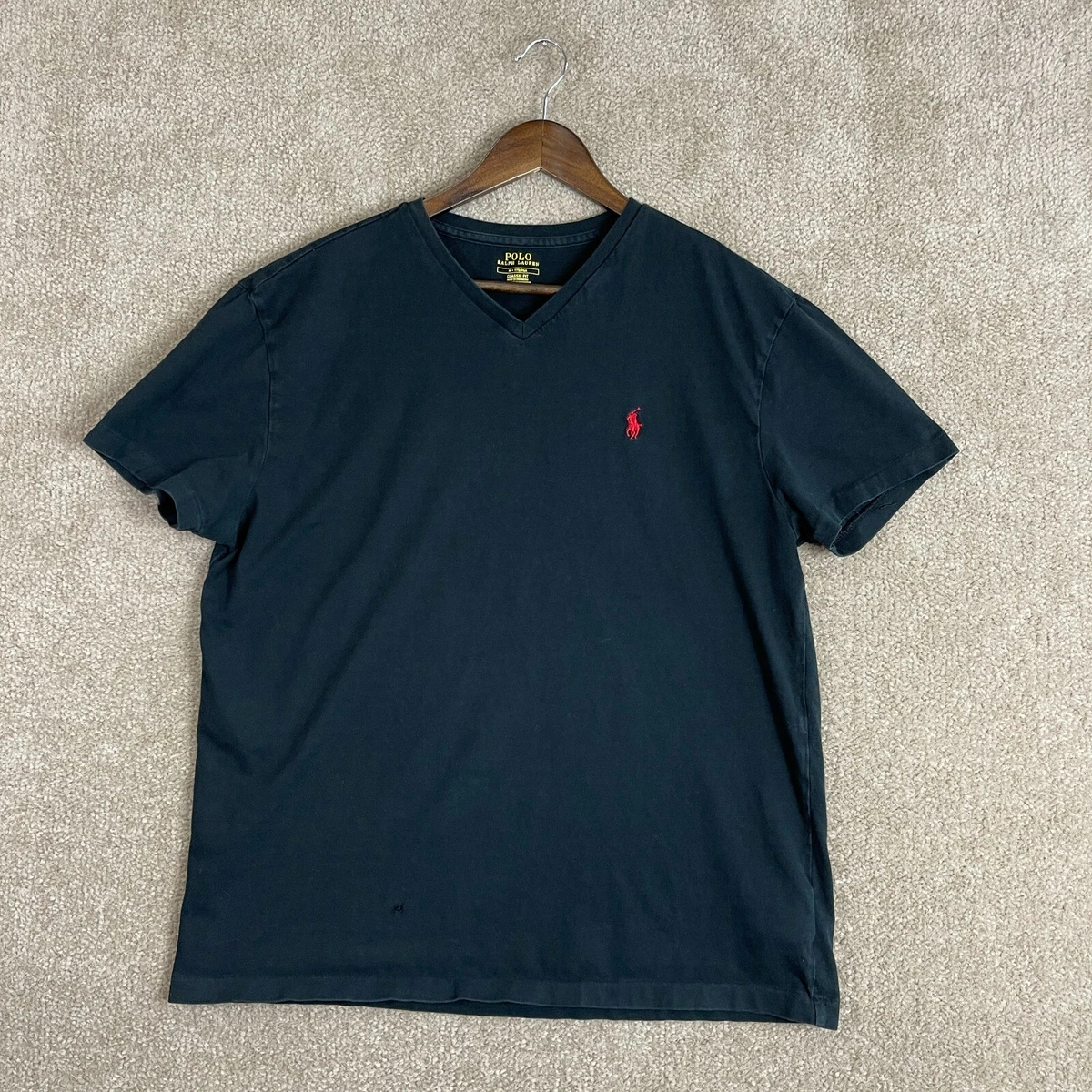 Polo Ralph Lauren T Shirt Mens Size Medium Black Short Sleeve Classic Fit V Neck