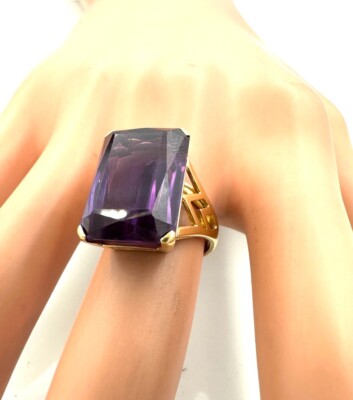 Bague En Or 18 Carats Avec Ambre 1,5x1,1 Cm - Poids 6,68 G, Taille 56, Occasion Style Déclaration